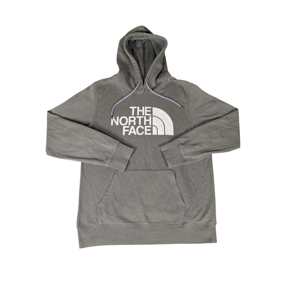 The North Face Mens Half Dome Pullover Hoodie Grey Logo Fleece Sweatshirt L